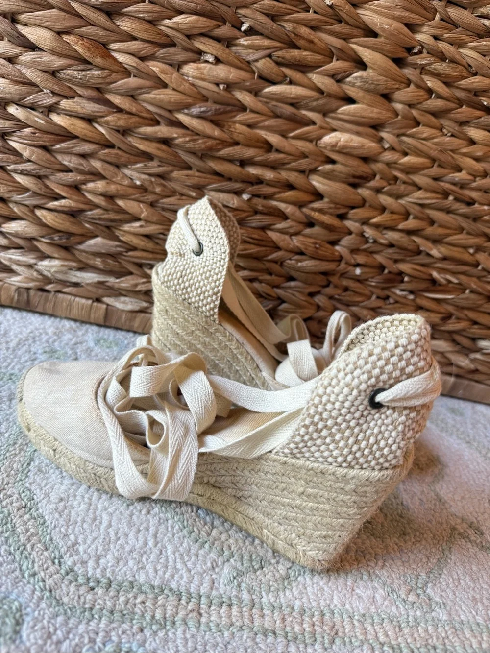 Soludos Natural Canvas Espadrille Wedge with Ankle Wrap
